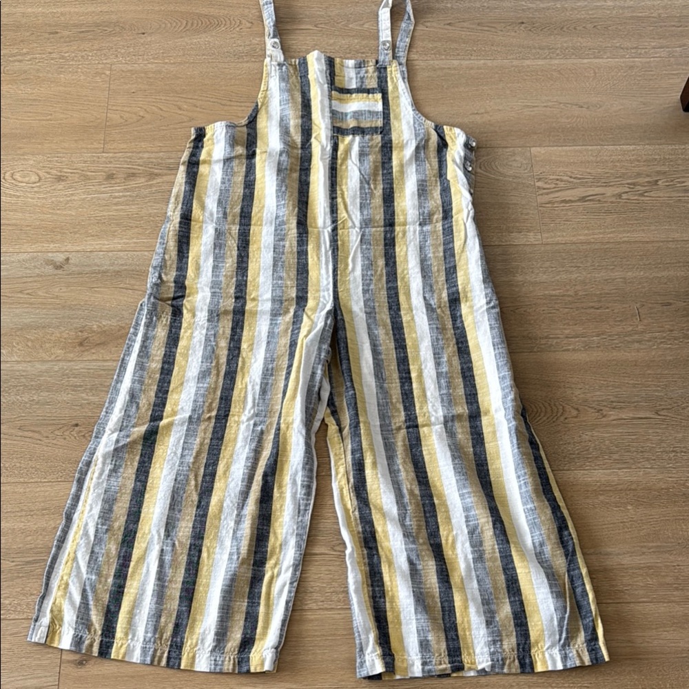 Striped Jumpsuit Romper Linen Cotton Relaxed Fit Summer